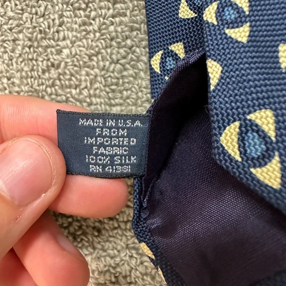 NWT Polo Ralph Lauren Silk Tie Navy Blue Geometric Eye Pattern Vintage USA Made